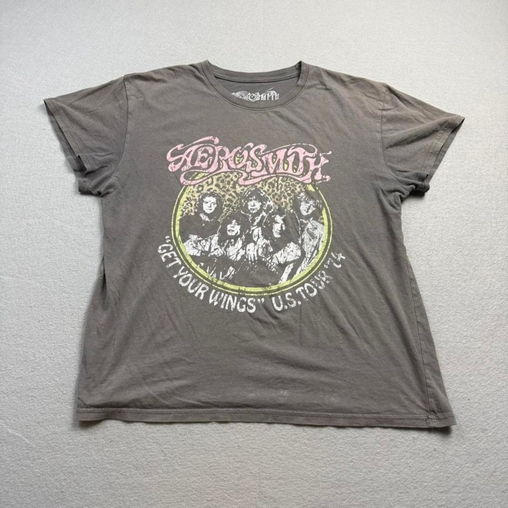 Aerosmith Get Your Wings Tour Tee Grey Rock Band Shirt XL